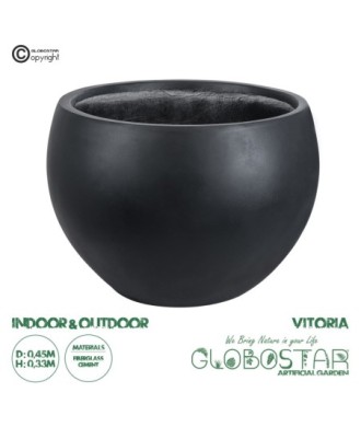 GloboStar® Artificial Garden VITORIA 20700 Διακοσμητικό Πολυεστερικό Τσιμεντένιο Κασπώ Γλάστρα - Flower Pot Μαύρο Φ45 x Υ33cm